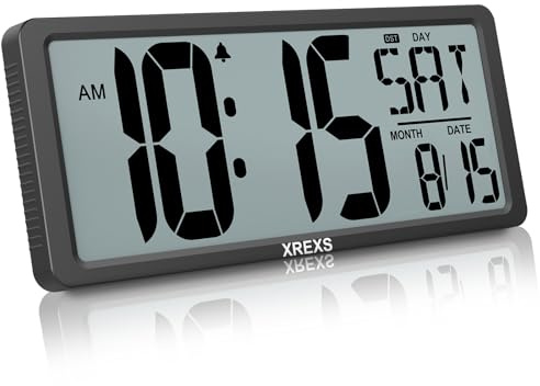 XREXS Large Digital Wall Clock, Battery Operated Alarm Clocks for Bedroom Home Decor, Count Up & Down Timer, 14.17 Inch Large LCD Screen with Time/Calendar/Temperature Display (Batteries Included)
