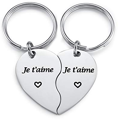 PiercingJak Porte-clés Couple Amoureux Coeur à Duex Separable Je t'aime | 2 pce Porte Clef Assorti Puzzle Divisi Gravure Je t'aime en Acier Inoxydable Souvenir Amour Longue Distance pour Lui et Elle