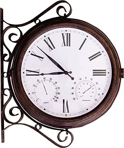 Double Sided Outdoor Station Clock with Thermometer & Hygrometer 380mm / 15 - makes a welcome addition to any garden thanks to its charming design