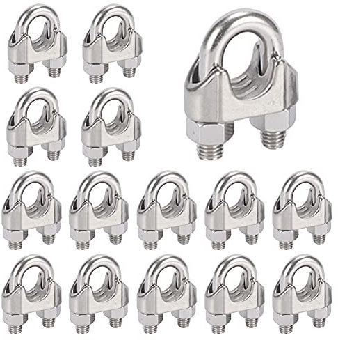 16 Pezzi Morsetti Cavo Acciaio M6 Morsetti Serracavo Clip per Fune Metallica Inox 304 Bullone a U Adatto per Fune d'acciaio 6mm Fune