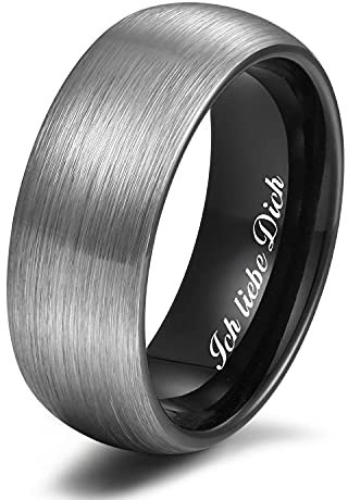 Zakk Ring Herren Damen Wolfram Verlobungsring Trauringe Ehering Partnerringe Gebürstet 6mm 8mm Schwarz Blau (Schwarz-8mm, 75 (23.9))