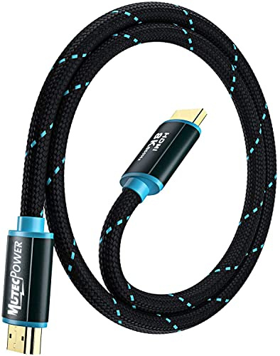 MutecPower 0.5 metros Ultra alta velocidad 8k HDMI 2.1V cable Certificado 48Gbps 8K@60Hz & 18Gbps 4K@120Hz con HDR, VRR y eARC - 30 AWG Listado en UL 0.5m Cable macho a macho Trenzado azul/negro