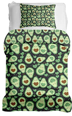 Gravity Bettwäsche 2 teilig Set für Gewichtsdecke Schlaufen Bezugssystem Baumwolle Deckenbezug 135x200cm und Kissenbezug 80x80cm für Erwachsene/Jugendliche Avocado Herz grün braun