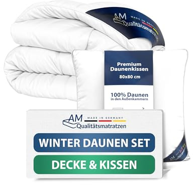 DormiGood Premium Daunen Winterbettdecke 135x200 Set mit Kissen 80x80 - Made in Germany & Oeko-TEX zertfiziert & Allergiker Bettdecke und Kissen Set 135x200 mit Daunen Füllung