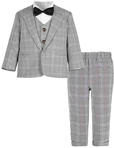 mintgreen Barn Pojke Formellt Bröllop Klänningar Dop Smoking Blazer Kläder 5 st Set, Grå pläd, 3-4 anni