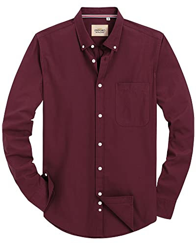 J.VER Mens Shirts Long Sleeve Oxford Button Down Non Iron Business Smart Casual Work Regular Fit Dress Shirts Red L