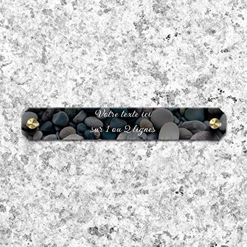 OCAP-FUNERAIRE.COM Inter de Plaque funéraire Personnalisable en plexi Motif Galets, différentes Tailles, épaisseur 2,5mm, personnalisé sur Plusieurs Lignes 14x2 cm