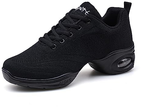Zapatos de jazz para mujer con cordones transpirables para mujer, suela dividida, zapatos de baile para deportes, negro (schwarz 1), 40 EU