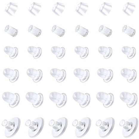 600 Pares Respaldo Pendientes Hipoalergenicos Hipoalergénico Transparente Tuercas Pendientes Silicona Espaldas de Seguridad Tapón Kit (6 Estilos)