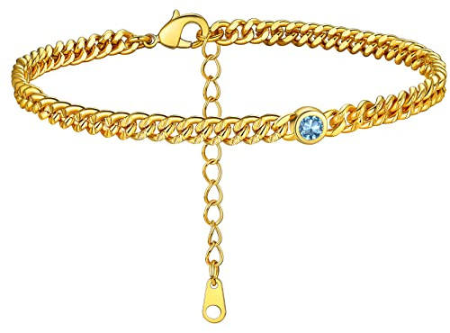 GoldChic Gold Fußkettchen für Damen Frauen Verstellbare Fußkette 4mm breit Zirkonia Panzerkette Anklet Armband 22cm+5cm Strand Fußkettchen