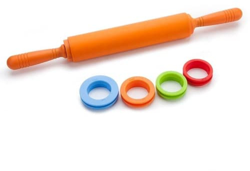 Rullo di pasta di mattarello in silicone antiaderente da 50 cm con anelli di spessore regolabili 4 pezzi