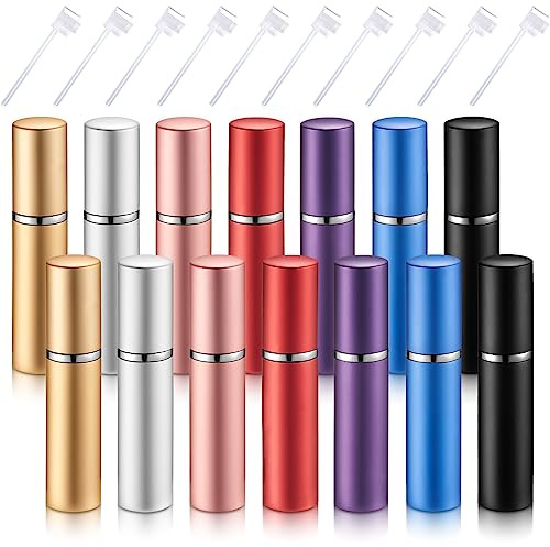 Boao 14 Pcs 10 ml Perfume Travel Refillable Atomizer Multicolor Mini Fragrance Sample Cologne Dispenser Glass Lined Portable with Refill Pump Perfume Spray Bottle for Women Men Outgoing Traveling