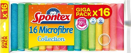 Spontex Microfibre Cloths for Cleaning | 16 Microfibre Collection Cleaning Cloths | For Use as Dusters & Kitchen Towels | 30 x 30cm | Assorted Colours | 16 Count