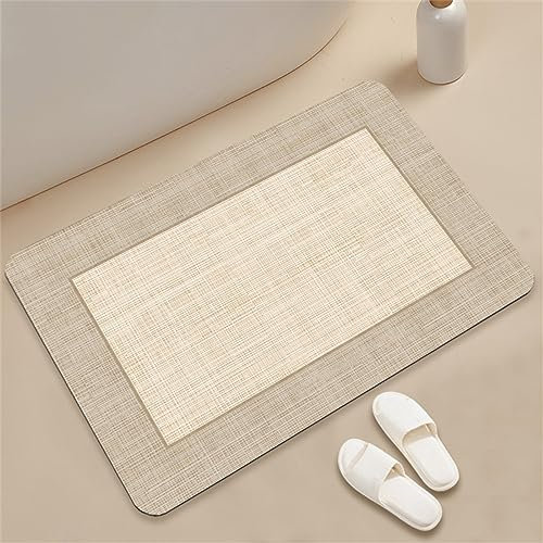 Absorbierender Badematte Badezimmerteppich Badteppich Badvorleger, Waschbarer Rutschfeste FußMatten, Super Absorbierende Schnelltrocknende Badematte füR Badewanne, Duschraum, KüChe 70x120cm, Beige