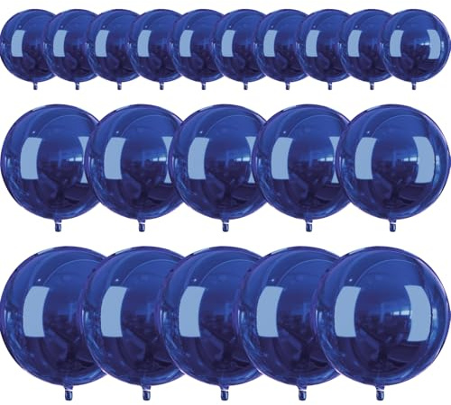 PartyWoo Navy Blue Foil Balloons 20pcs Different Sizes Pack of 22 15 10 Inch Large Round Foil 4D Inflatable Mirror Ball Mylar Balloons for Graduation Men Birthday Space Themed Party Decorations