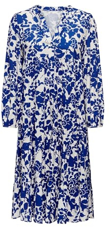 ONLY Robe méditerranéenne décontractée pour Femme avec Boutonnage - Robe midi Estivale, Couleurs:Bleu, Taille:S