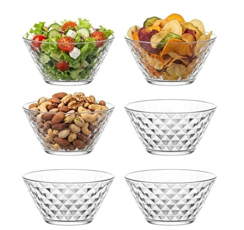 vienberg Juego de 6 cuencos de cristal de 330 ml de alta calidad, 115 mm de diámetro, cuencos de postre, aperitivos, vasos de cristal, aptos para lavavajillas