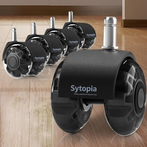 Sytopia Ruedas Silla Oficina de Goma, 11 * 22 mm, Silenciosas y Suaves para Suelo Duro, Adecuadas para Sillas de Escritorio y Gaming, No Rayan, Juego de 5（Negro, No compatible con sillas 1KEA）