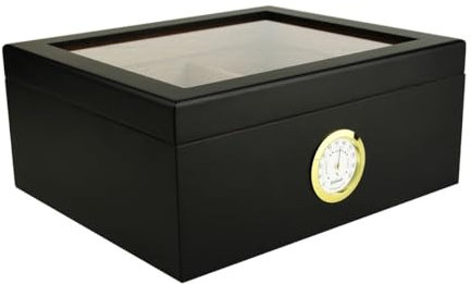 BigSmoke Zigarren Humidor mit Glasdeckel und Zedernholz Furnier, Befeuchter, Hygrometer und Trennwand - Schöne Zigarrenkiste für Einsteiger und Zigarrenliebhaber - Schwarz