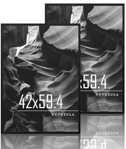 VUVUZULA Bilderrahmen A2 Schwarz Holz 2er Set 42x59.4cm Fotorahmen Holzrahmen MDF Rahmen DIN A2 für Poster