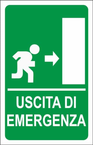 M-ITALY CARTELLO SEGNALETICO - USCITA DI EMERGENZA OMINO A DESTRA - Adesivo Extra Resistente, Pannello in Forex, Pannello In Alluminio (20x31, Alluminio)