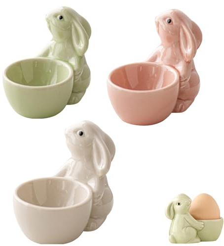GZWY Hasen Keramik Eierbecher, 3 Stück Oster Dekoration Eierständer Eierhalter Frühstück Brunch Egg-Cup, Tischdekoration zu Ostern