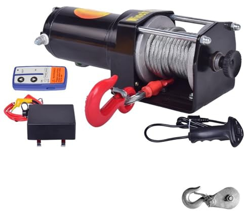 KIRANDY Polipasto eléctrico pequeño portátil, cabrestante de grúa eléctrico montado en vehículo de 12v 24V, cabrestante de autorrescate for vehículos Todoterreno (Color : 24v 3000 lbs Dual Switch)