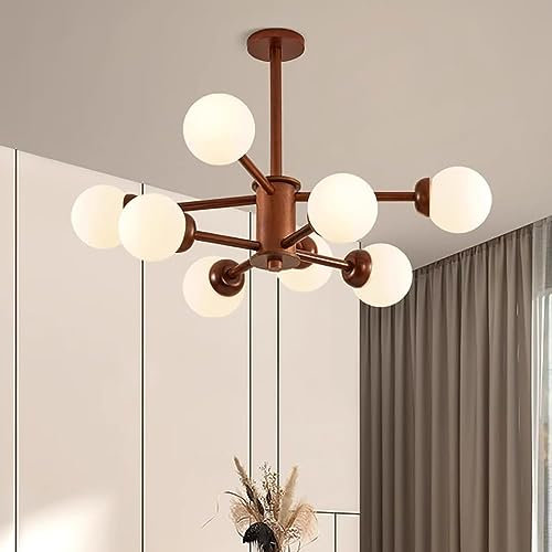 SANGPAO Décoration de la Maison Lustre à Bulles de Verre en grappe du Milieu du siècle pour Salle à Manger Lampe de Plafond encastrée en Verre dépoli en Bois de Ferme Spoutnik Suspension pour Cuisine