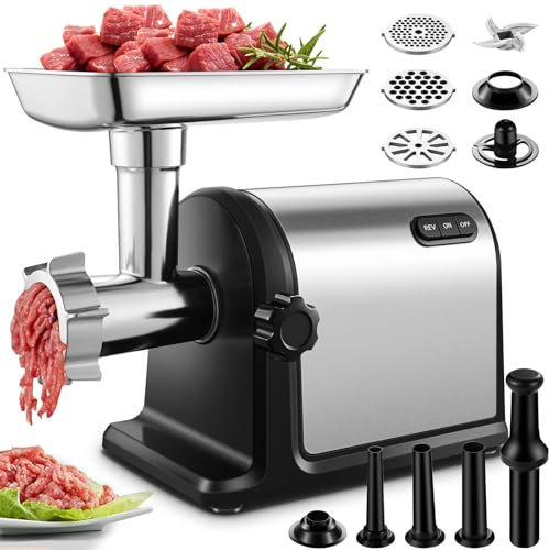 SHJ-HIUXCZ Picadora de Carne, eléctrica Comercial de Acero Inoxidable, máquina llenadora de Salchichas con Relleno de Carne picada, Comercial de Escritorio, máquina llenadora de Salchichas pequeña