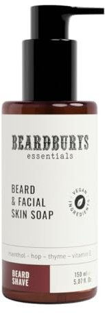 Beardburys Essentials Beard and Facial Skin Soap | Limpiador Facial Hombre, Champu Barba Hombre, Sin Brillos, Grasa Ni Picores, Fórmula Natural Suave, Exfoliante Facial Profundo, Vegano |150ml