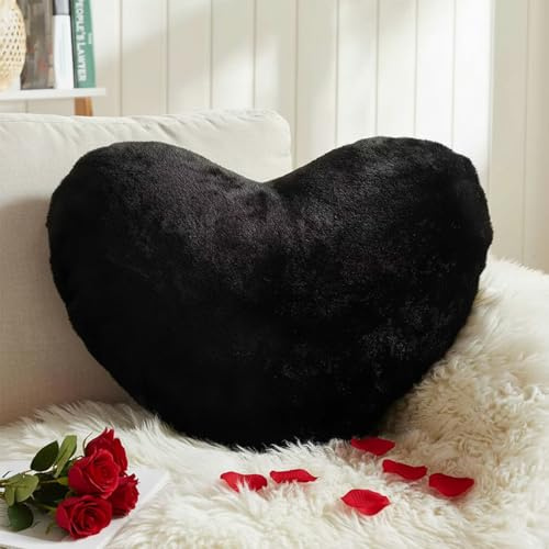 Yhoelata Valentinstag Herzkissen, Dunkelnacht Schwarz Herzform Kissen Kuschelkissen, Love Zierkissen Aesthetic, Plüsch Kissen für Wohnzimmer Sofa Kind Schlafzimmer Bett, Geschenk 25x35 cm