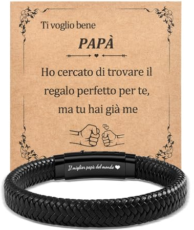 Cheerslife Bracciale per Papà,Regalo per la Festa del Papà,Regali Braccialetto Padre,Bracciale In Pelle Intrecciata Marrone con Incisione Laser, Regalo Compleanno Padre