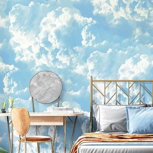 MIXUEXUNLU Blue Sky and White Clouds Wallpaper Living Room Bedroom TV Background Wall Home Decoration Creative Dark Clouds 3D Mural