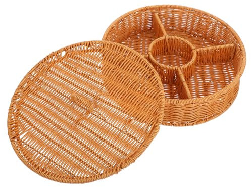 Zerodeko Round Snack Box Lid Large Storage Basket for Fruits Bread Decorative Wicker Basket Dividers Seagrass Bread Vine
