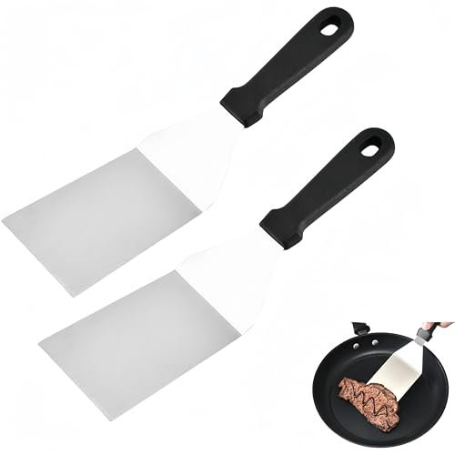 WizeFolk 2 Pezzi Spatola Rettangolare in Acciaio Inox, Paletta da Barbecue, con Manico di Plastica, Cucina Spatola per Sollevare e Girare Hamburger, Uova, Bistecche, Pizza, Barbecue