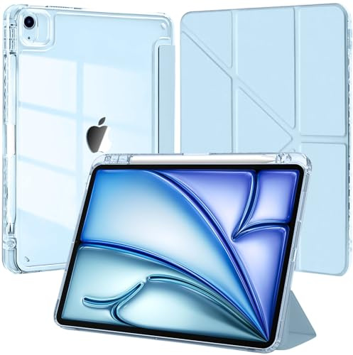 EspZanthic Fodral för iPad Air 13 Tum M4/M3/M2 (2026/2025/2024)/ iPad Pro 12.9 2022/2021/2020/2018 Med Pennhållare, 6-i-1 Flera Synvinklar Stativ, Klar Transparent Bakstycke
