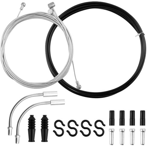 Bike Brake Cables Set, Universal Bicycle Inner Cable Set with 2V Brake Manifolds Includes 1 Brake Cable Tube, 1 Front and 1 Rear Brake Cable Housing Kit for Road Mountain Bicycle Cycling Repair