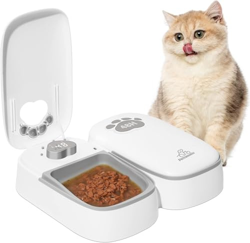 Automatischer 2Meals Katzen-Futterspender mit Timer, zeitgesteuerte und Portionskontrolle für trockenes oder halbfeuchtes Futter, 48-Stunden-zeitgesteuertes manipulationssicheres Design