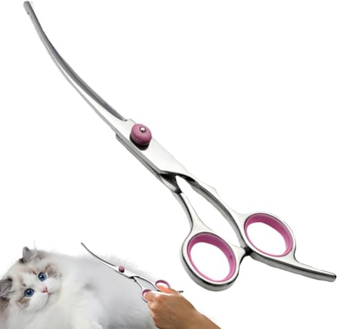 Amesor Tijeras de preparación para perros, tijeras para mascotas para preparación | Recorte de perros Tirmer de cabello curvo - Safety Pet Tool Grooming Shears con consejos redondos para mujeres y