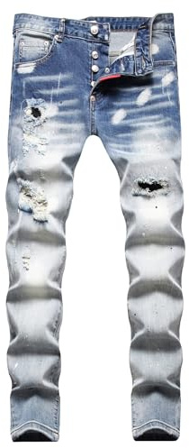 Kdtoll Jeans Hombre Slim Fit Rasgados - Pantalones de Denim Elástico con Pulverización de Tinta, Diseño Streetwear Y2K, Estilo Hip-Hop Casual para Outfit de Moda