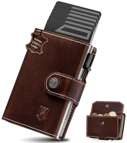 DODENSHA Geldbörse Herren mit XXL Münzenetui | Slim Wallet Aus Genuinem Leder | Geldbeutel mit Wiener Schachtel | Smart Wallet | RFID-Schutz Portmonee inkl. Geschenkbox | BraunSilber