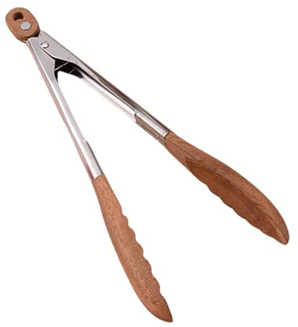 Pince à salade pour servir | Pince de cuisine en bois | Cuisine antidérapante avec poignée en acier inoxydable | Ustensiles de service à salade avec trou | Pain cornichons, pâtes pour cuisine