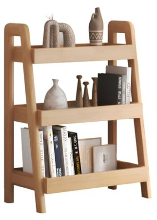 Libreria a scala in legno, scaffale aperto, comodino e tavolino per soggiorno, camera da letto, ufficio, elegante comodino con finitura in legno