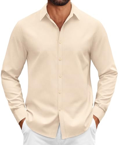 COOFANDY Chemise Homme à Manches Longues en Coton Coupe Classique Boutonnée Style Business Décontracté