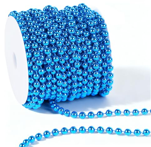 Anstore Perlenband Blau Christbaumkette Perlenkette Weihnachtsbaum Perlengirlande Perlenschnur Weihnachten Advent Hochzeit Tischdeko Zubehör DIY, 15m/Rolle 6mm Weihnachtsbaumschmuck Kunststoff Perle