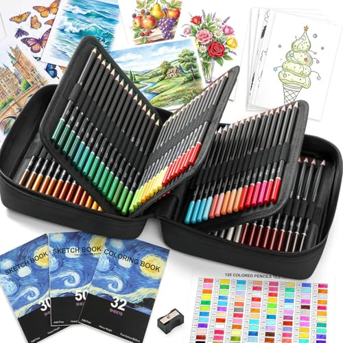 TMOL 120 Buntstifte Set, Buntstifte für Erwachsene, weicher Kern auf Ölbasis, Skizzenbuch, Malbuch, Kunstbedarf mit Reißverschluss