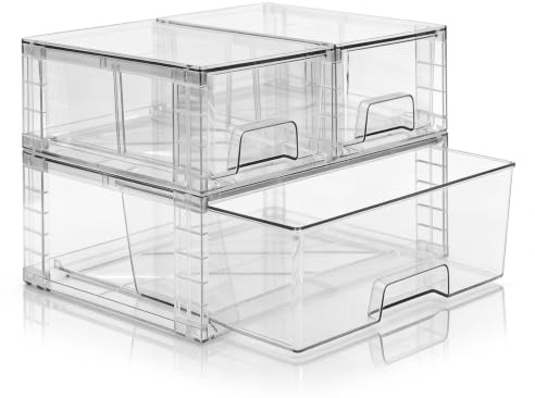 XWYWX Lot De 3 Tiroirs Empilables Transparent En Acrylique, Organisateurs Sous Évier Salle De Bain, Bacs De Rangement Plastique Pour Placard, Cuisine, Garde-Manger, Médicaments