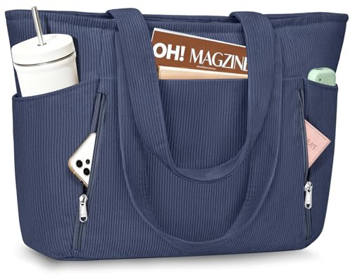 KTUEOV Handtasche Damen, Groß Shopper Tasche Damen Leicht Cord Tote Bag Schultertasche Damen 15,6 Zoll Laptoptasche Beuteltasche Lehrertasche mit Vielen Fächern für Uni Büro Arbeit Reisen