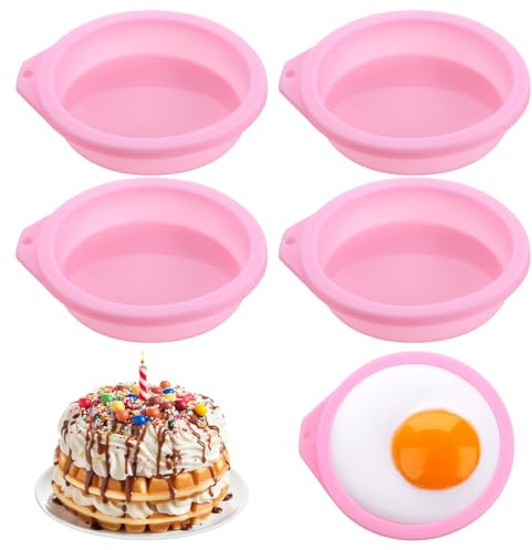 4Pcs Air Fryer Egg Molds, 4 Inches Round Eggs Bites Silicone Molds, Air Fryer Egg Mold Silicone Breakfast Sandwiches, Hamburger Buns, Pancake, Jumbo Muffin Tops