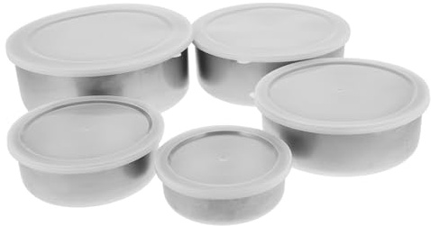 iplusmile 5 piezas Recipientes de Acero Inoxidable con Tapa Transparente Herméticos y Duraderos para Conservación de Alimentos Almacenamiento de Snacks Frutas y Verduras Aptos para Llevar y | Plata, para Llevar Bocadillos y Comidas, Aptos para Organizar Despensa y Nevera